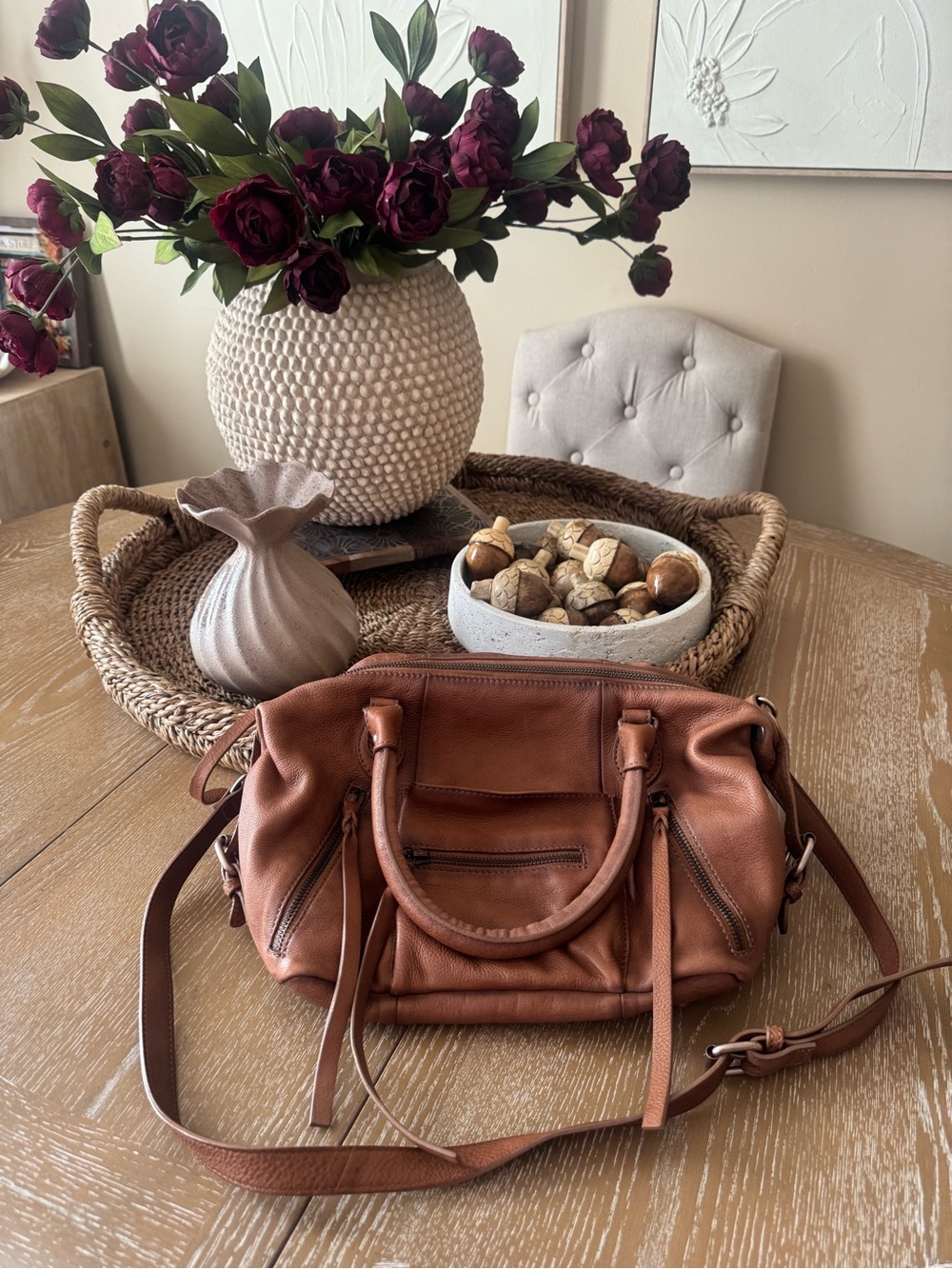 Free people baby Emerson tote bag in the color saddle. Brand new without tags